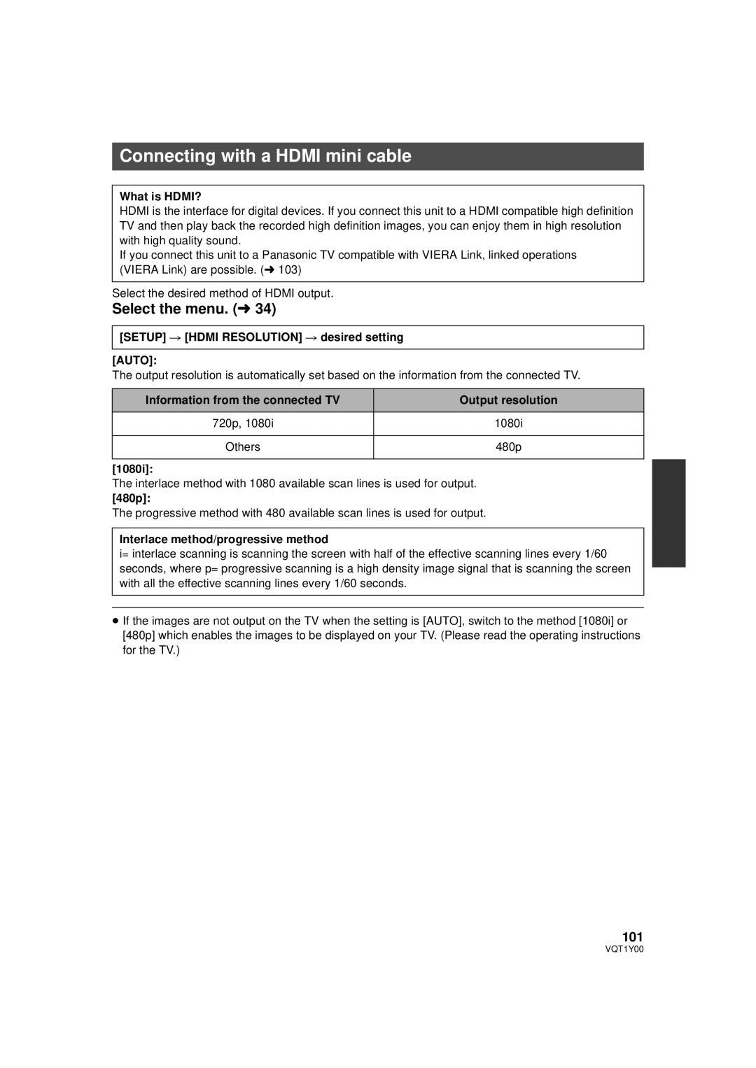 Panasonic HDC-SD20PC, HDC-TM20PC, HDC-HS20PC operating instructions Connecting with a Hdmi mini cable, 101 