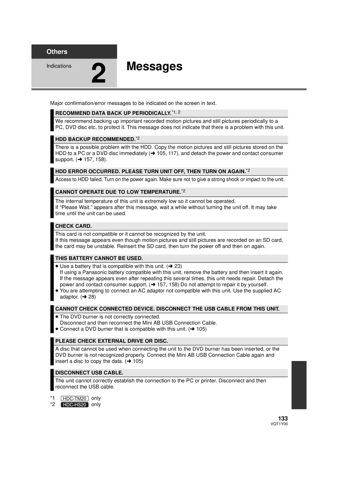 Panasonic HDC-SD20PC, HDC-TM20PC, HDC-HS20PC operating instructions 133 