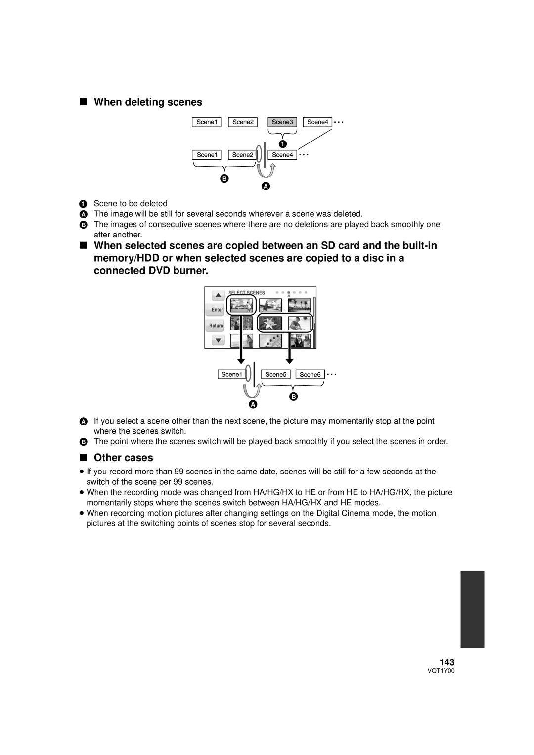 Panasonic HDC-SD20PC, HDC-TM20PC, HDC-HS20PC operating instructions When deleting scenes, Other cases, 143 