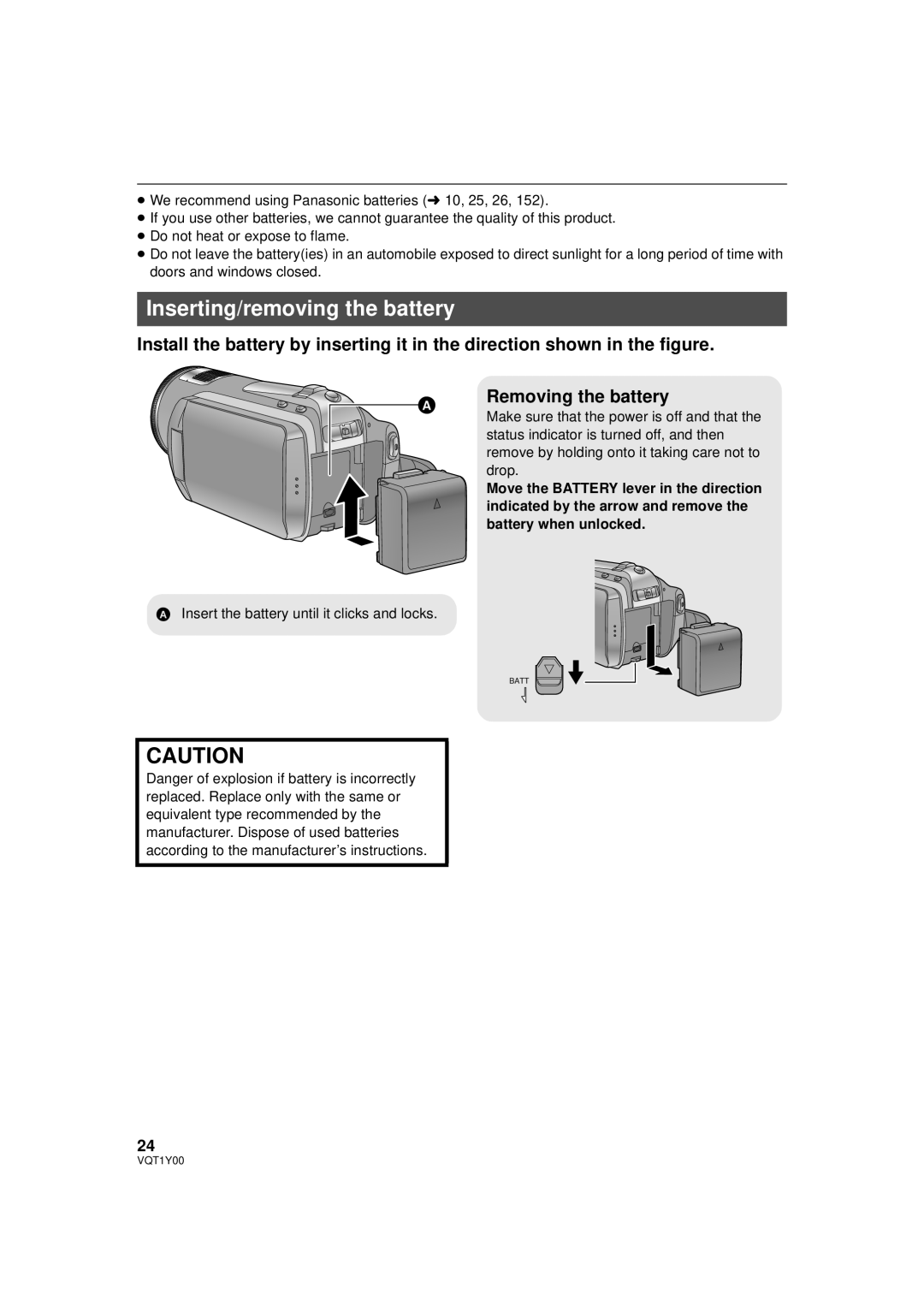 Panasonic HDC-SD20PC, HDC-TM20PC, HDC-HS20PC operating instructions Inserting/removing the battery 