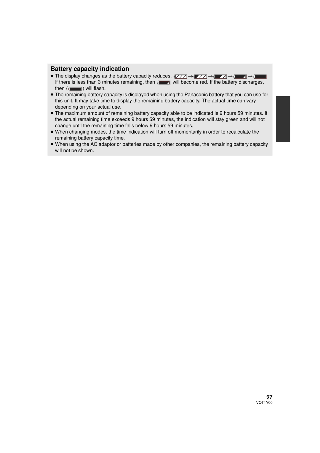 Panasonic HDC-SD20PC, HDC-TM20PC, HDC-HS20PC operating instructions Battery capacity indication 