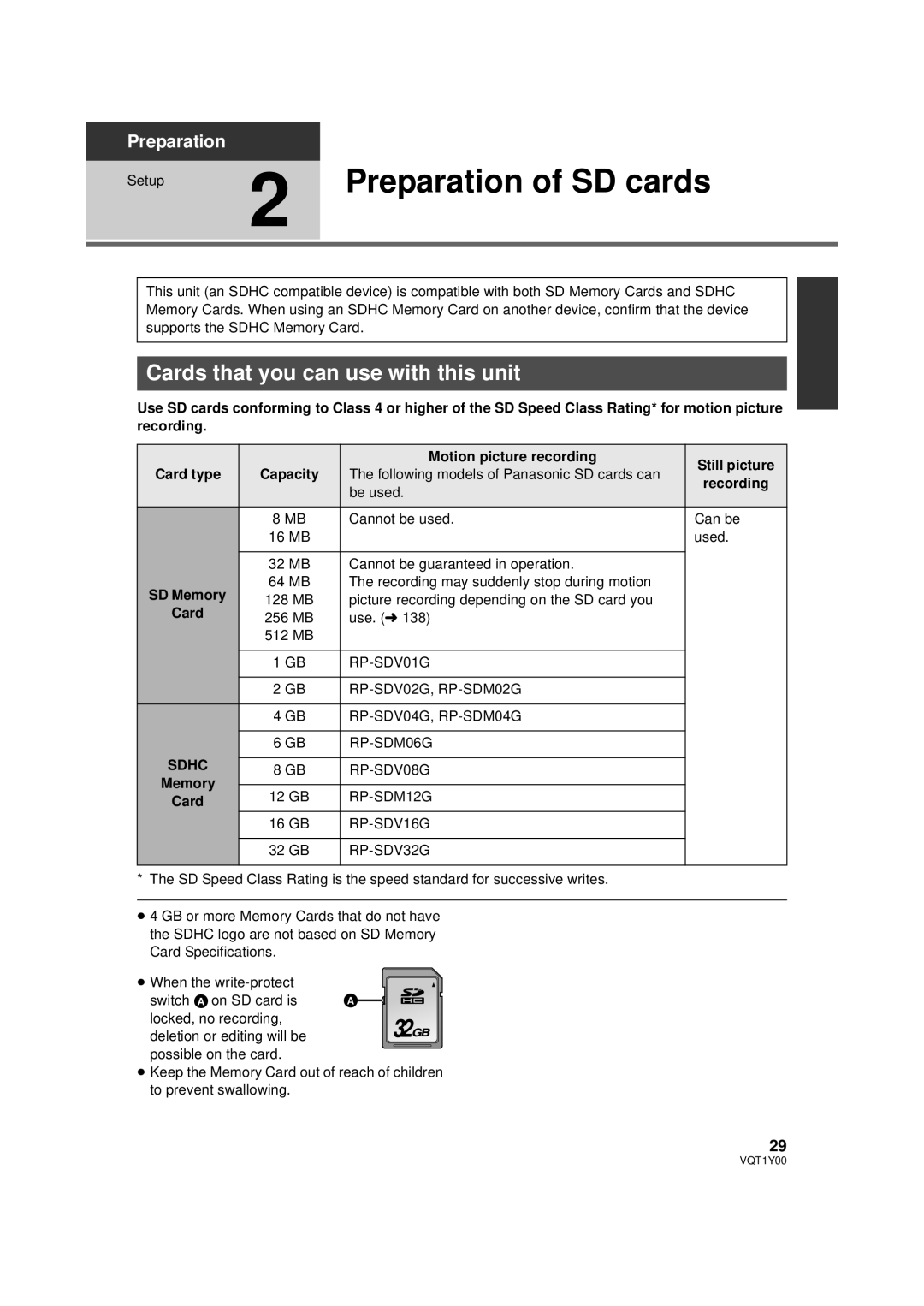 Panasonic HDC-HS20P, HDC-SD20PC, HDC-TM20PC Preparation of SD cards, Cards that you can use with this unit, Sdhc 