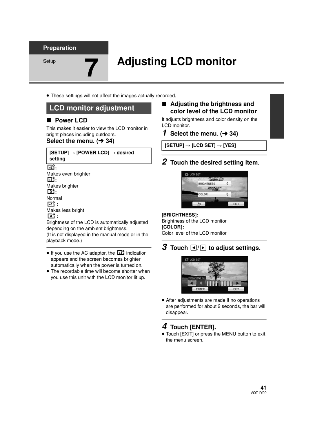 Panasonic HDC-SD20PC, HDC-TM20PC, HDC-HS20PC operating instructions Adjusting LCD monitor, LCD monitor adjustment 