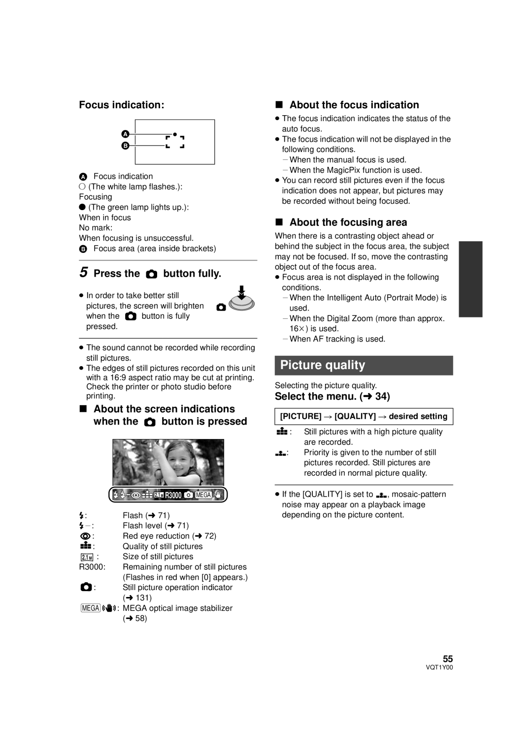 Panasonic HDC-SD20PC, HDC-TM20PC, HDC-HS20PC operating instructions Picture quality 