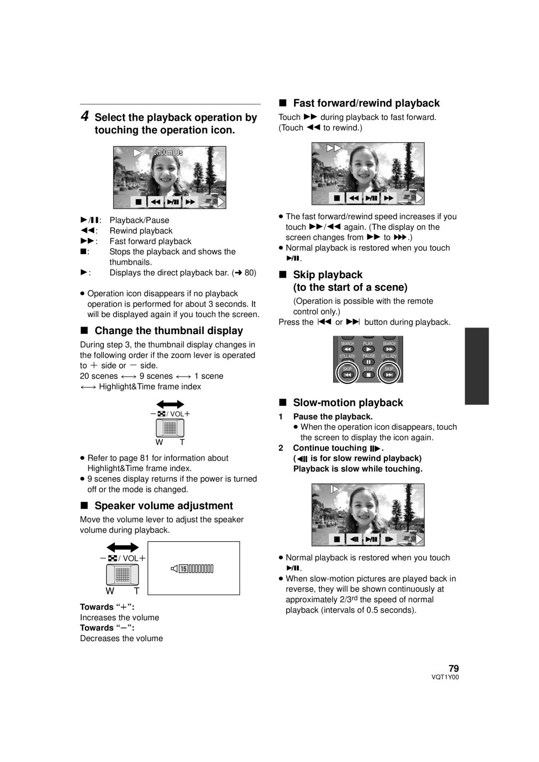 Panasonic HDC-SD20PC, HDC-TM20PC Change the thumbnail display, Speaker volume adjustment, Fast forward/rewind playback 