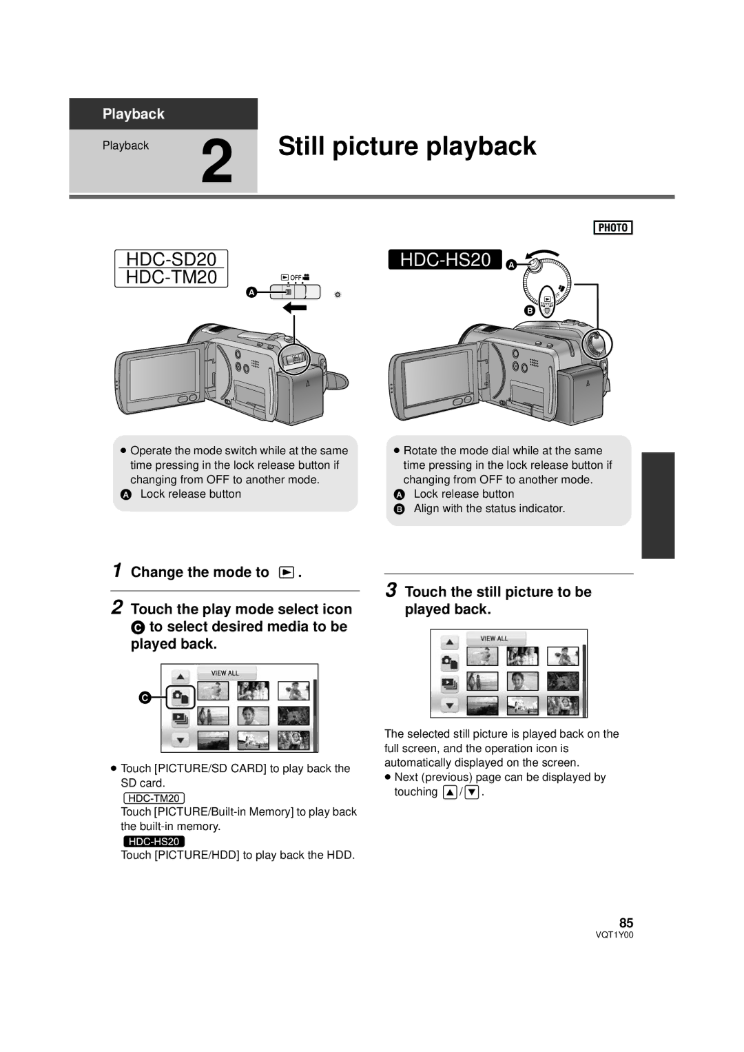 Panasonic HDC-SD20PC, HDC-TM20PC, HDC-HS20PC operating instructions Still picture playback 