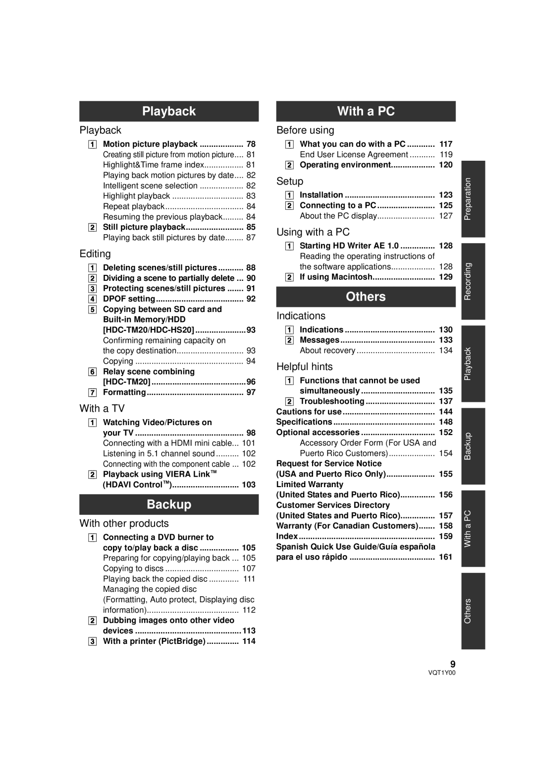 Panasonic HDC-SD20PC, HDC-TM20PC, HDC-HS20PC operating instructions Playback, Backup, With a PC, Others 