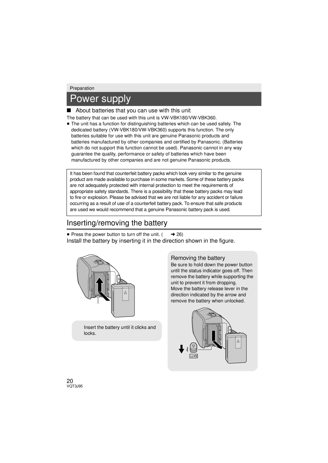 Panasonic HDC-TM40P/PC Power supply, Inserting/removing the battery, About batteries that you can use with this unit 