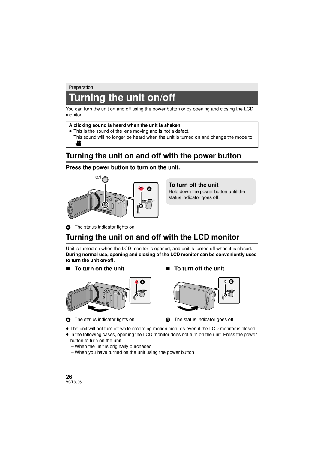 Panasonic HDC-TM40P/PC, HDC-SD40P/PC owner manual Turning the unit on/off, Turning the unit on and off with the power button 