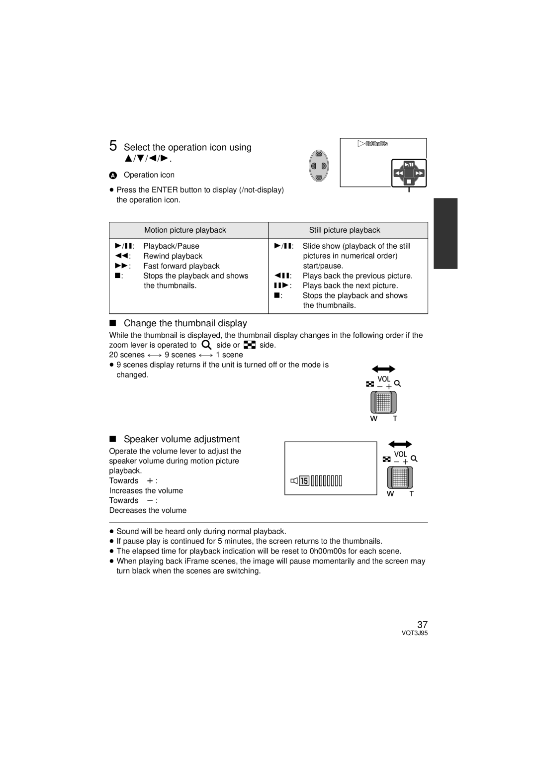 Panasonic HDC-TM41P/PC Select the operation icon using, Change the thumbnail display, Speaker volume adjustment, Towards r 