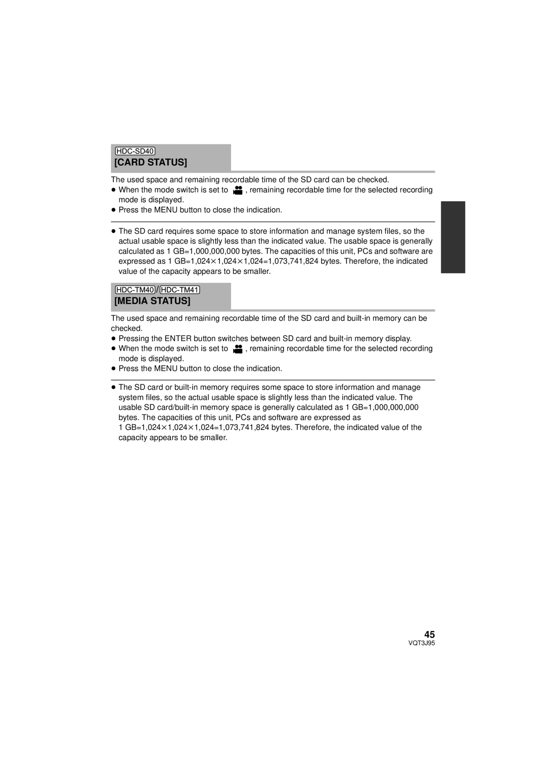 Panasonic HDC-SD40P/PC, HDC-TM41P/PC, HDC-TM40P/PC owner manual Card Status, Media Status 