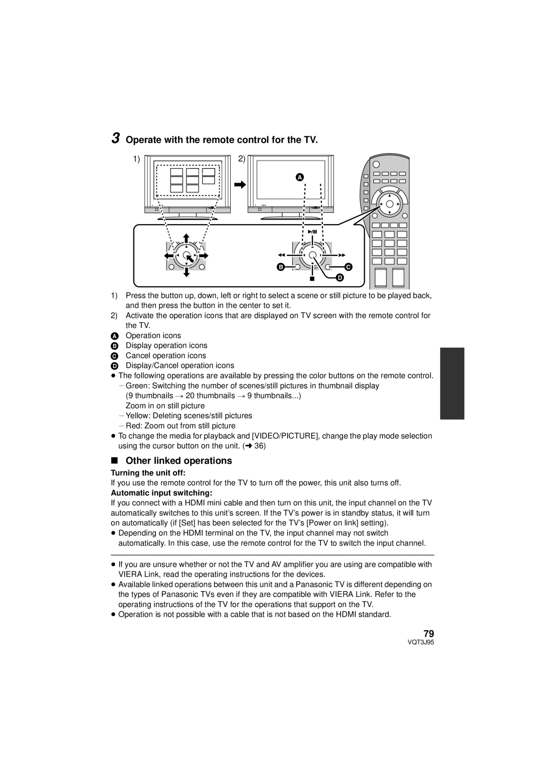 Panasonic HDC-TM41P/PC Operate with the remote control for the TV, Other linked operations, Turning the unit off 