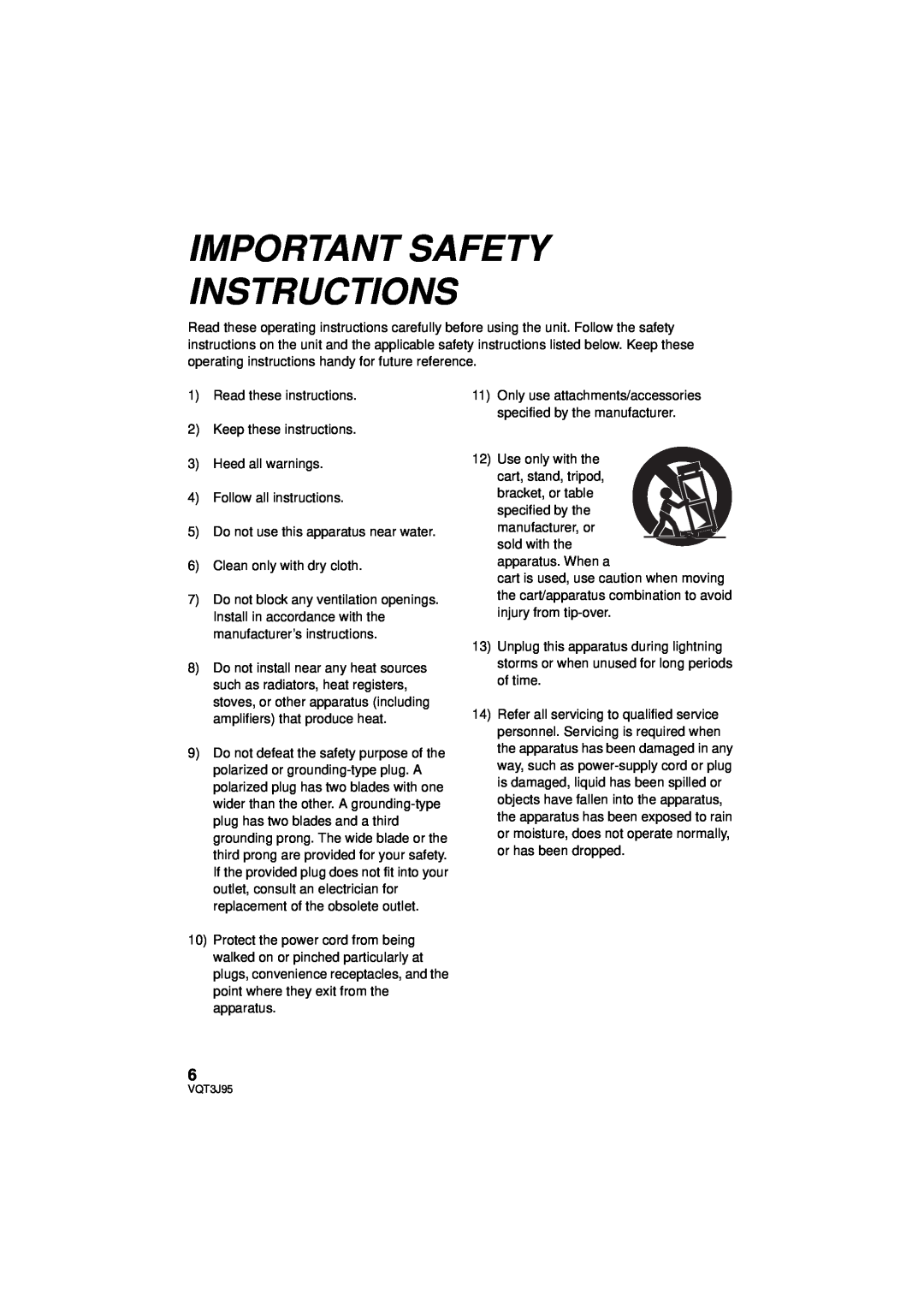Panasonic HDC-SD40P/PC, HDC-TM41P/PC, HDC-TM40P/PC owner manual Important Safety Instructions 