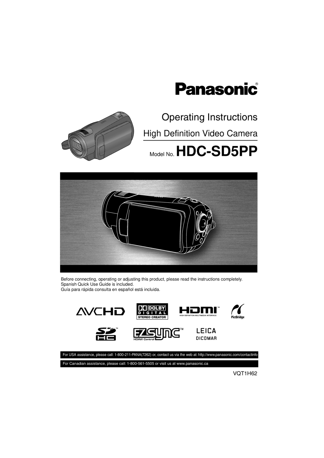 Panasonic HDC-SD5PP operating instructions Operating Instructions 