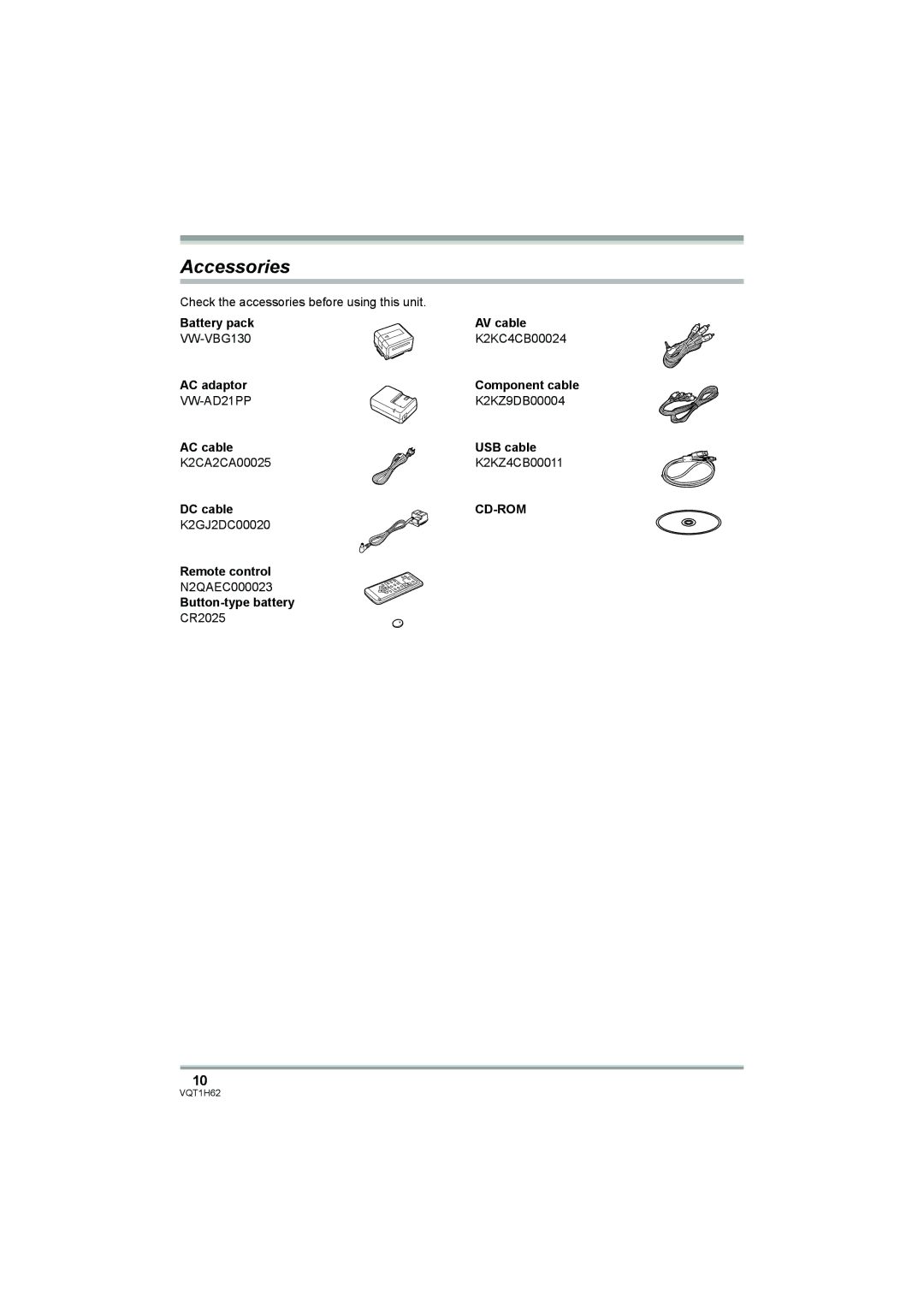 Panasonic HDC-SD5PP operating instructions Accessories 