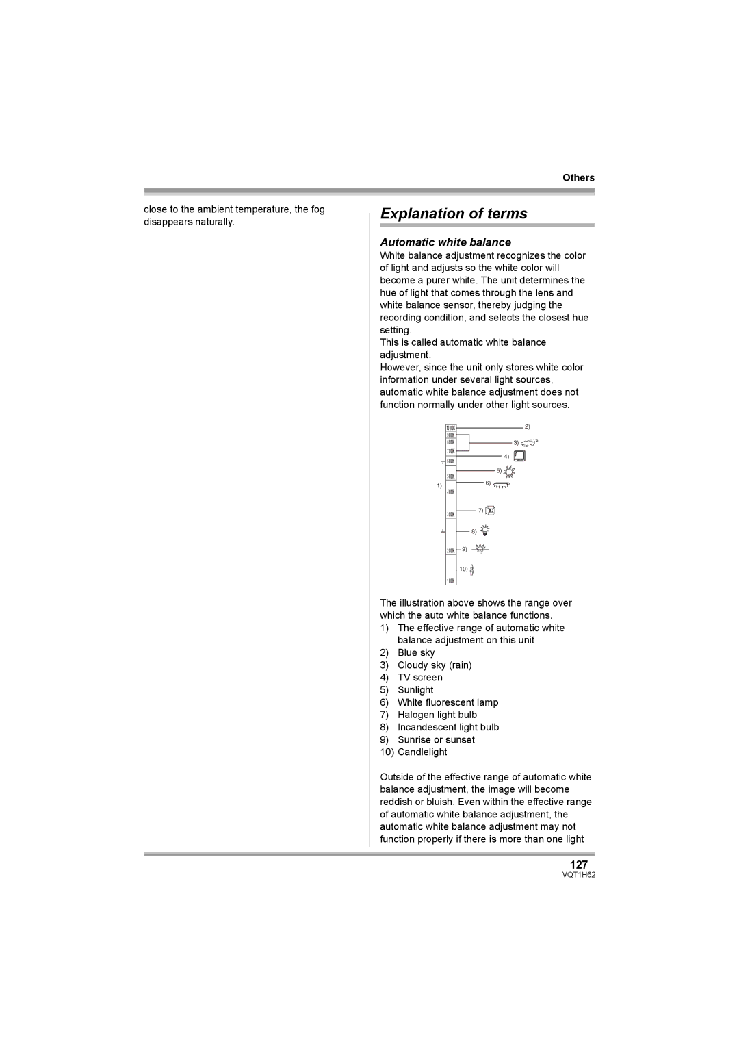 Panasonic HDC-SD5PP operating instructions Explanation of terms, Automatic white balance, 127 