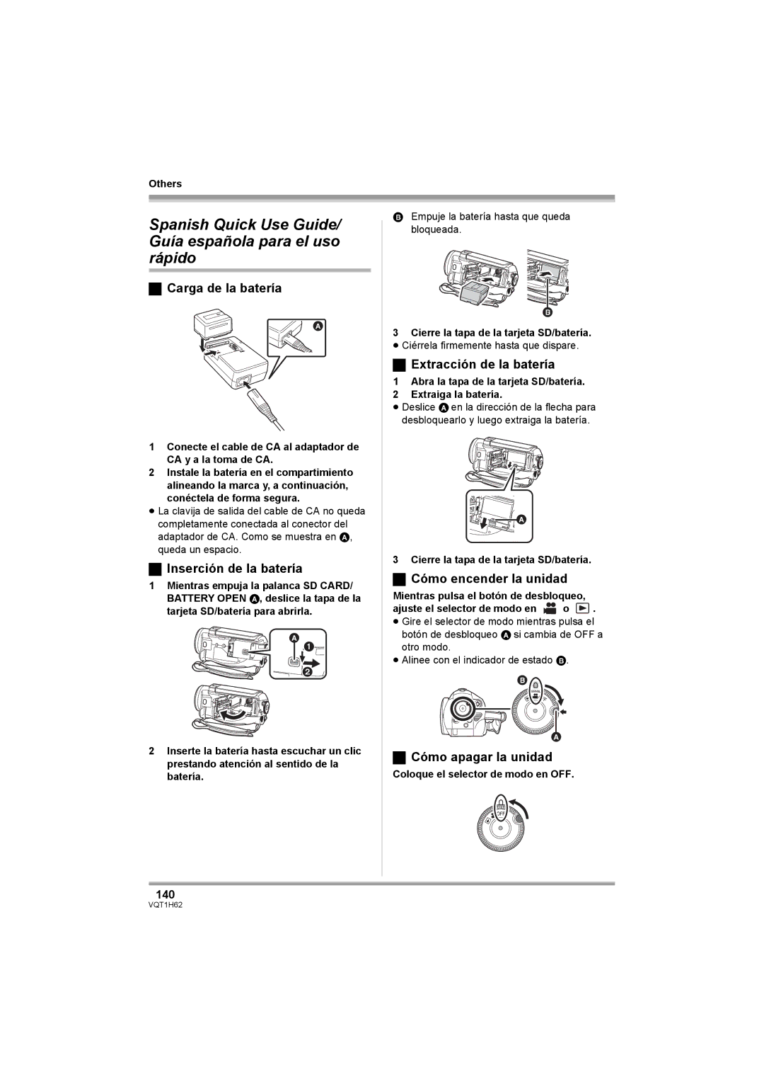 Panasonic HDC-SD5PP operating instructions Spanish Quick Use Guide/ Guía española para el uso rápido 