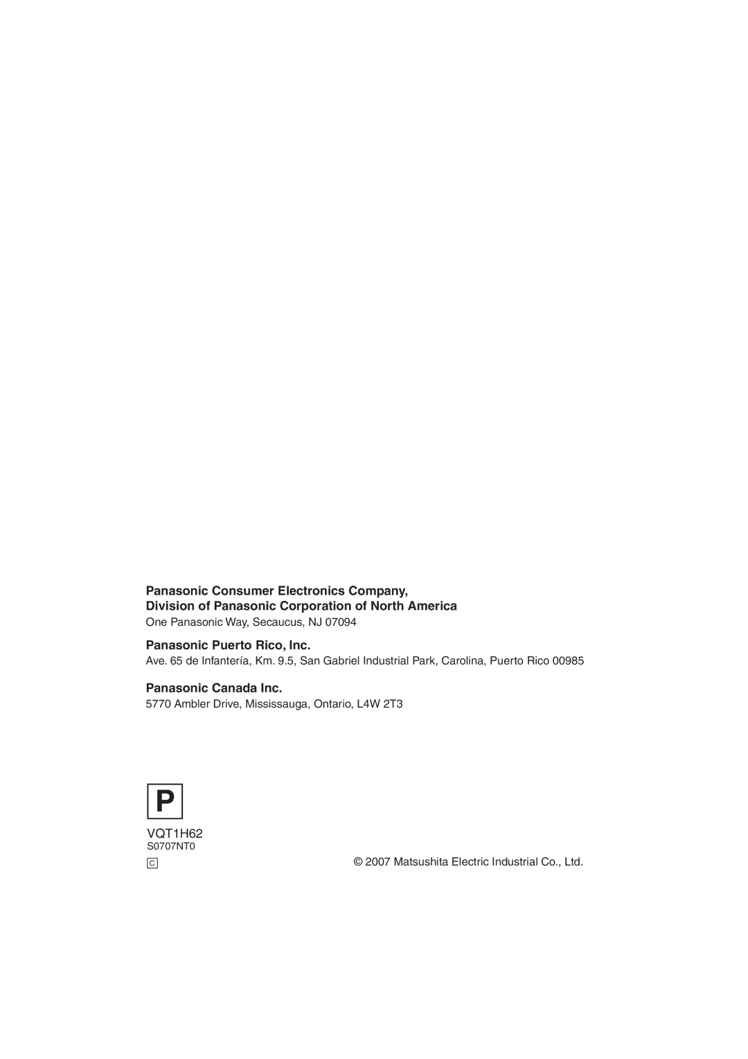 Panasonic HDC-SD5PP operating instructions Panasonic Puerto Rico, Inc 