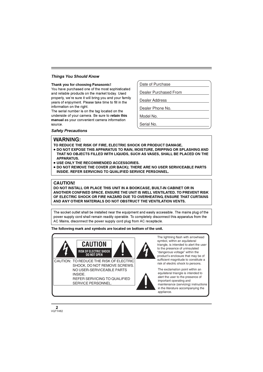 Panasonic HDC-SD5PP operating instructions Things You Should Know, Safety Precautions, Thank you for choosing Panasonic 