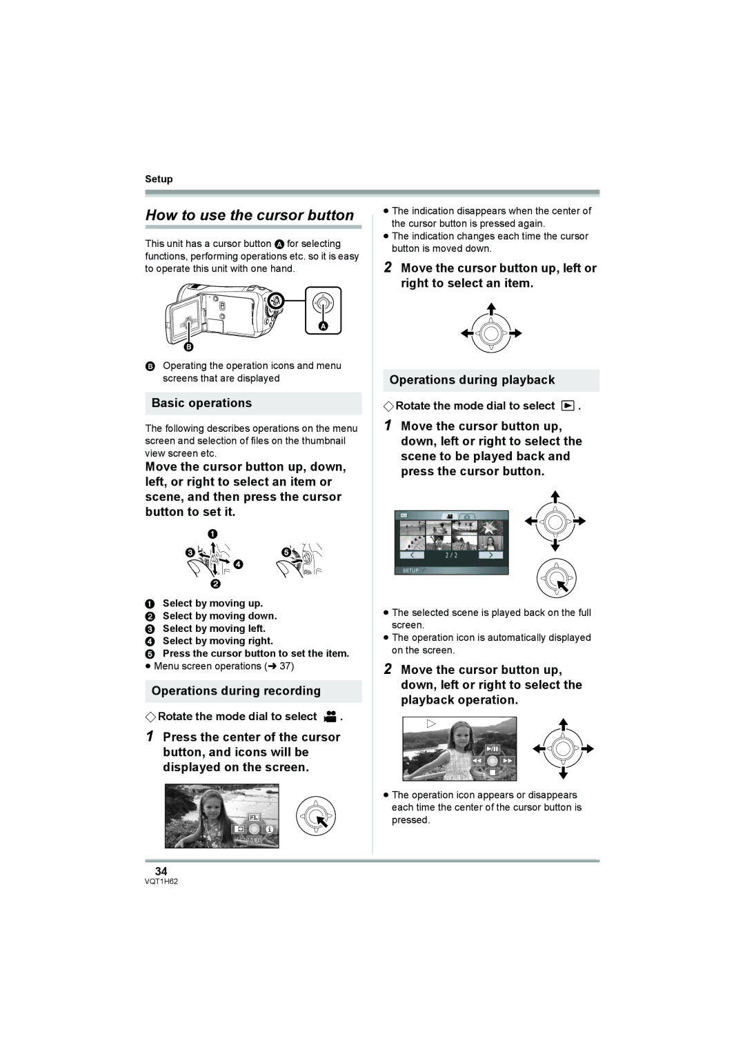 Panasonic HDC-SD5PP operating instructions How to use the cursor button, Basic operations, Operations during recording 