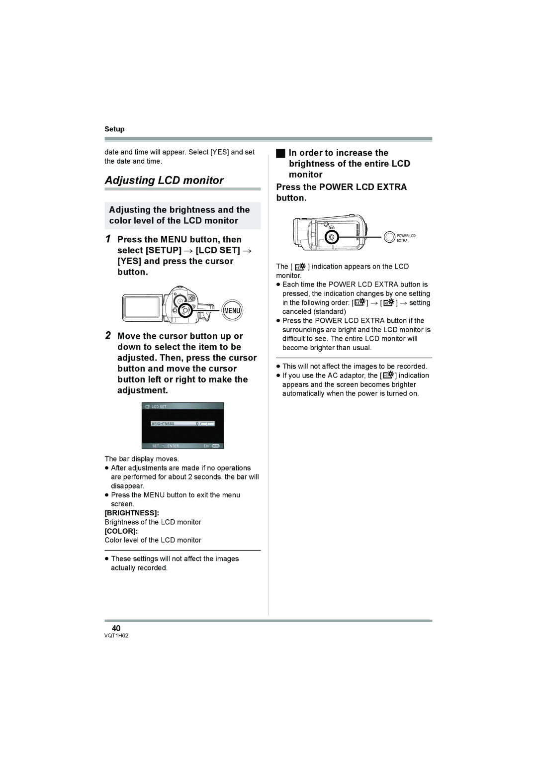 Panasonic HDC-SD5PP operating instructions Adjusting LCD monitor, Color 