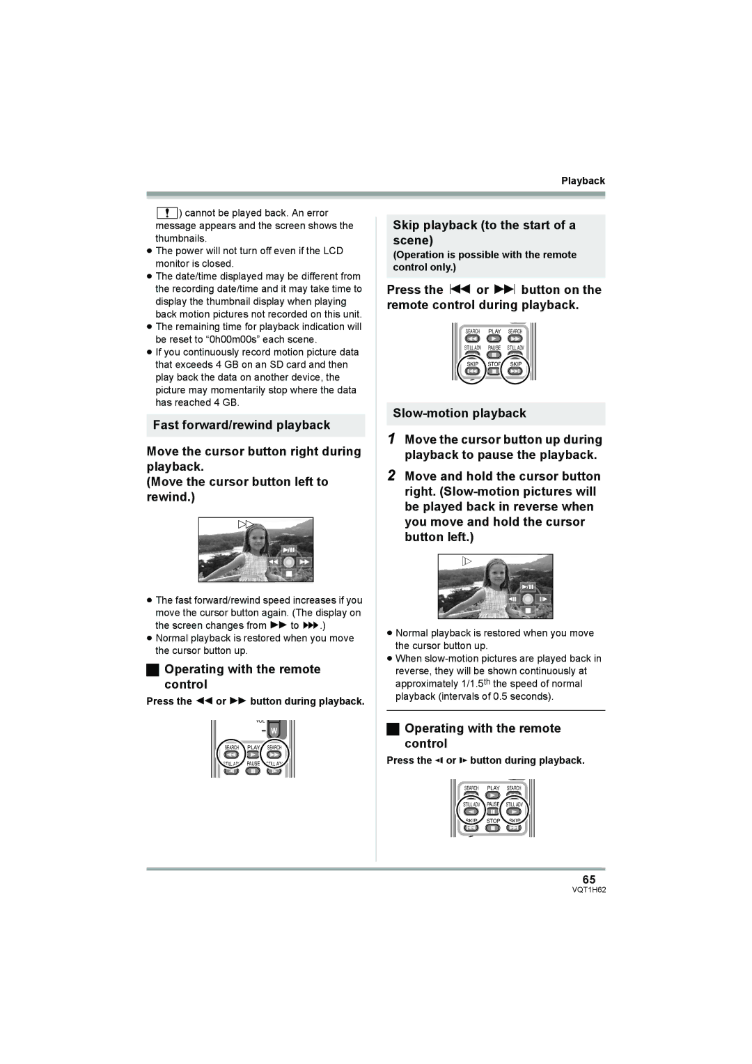 Panasonic HDC-SD5PP operating instructions Operating with the remote control, Skip playback to the start of a scene 