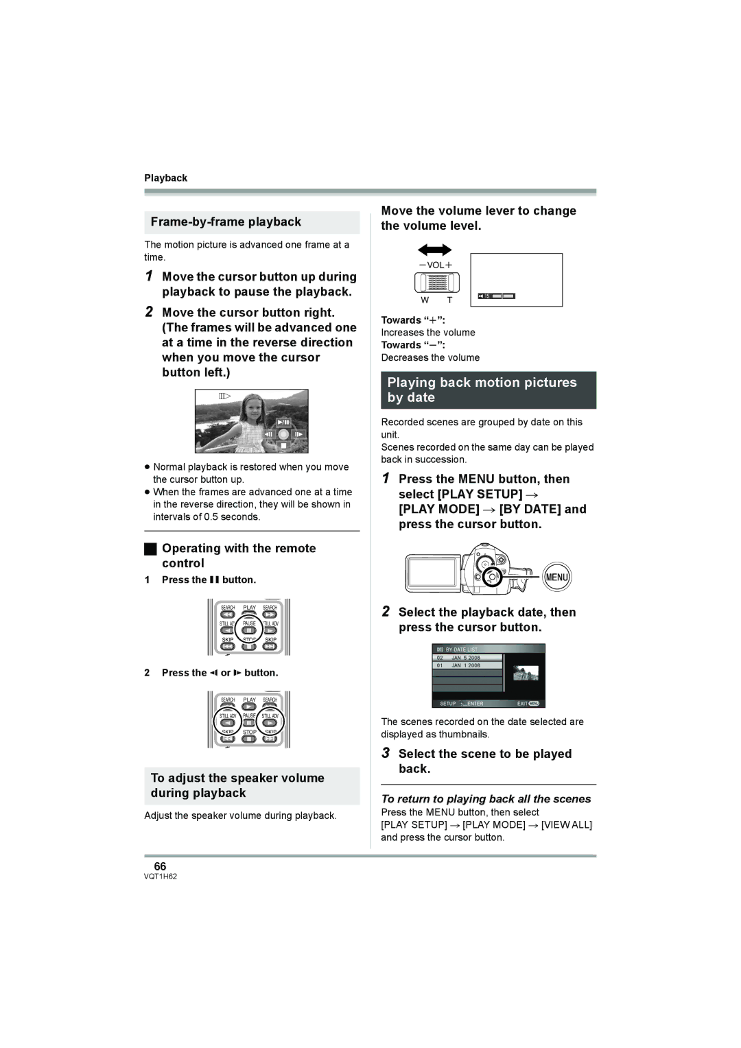 Panasonic HDC-SD5PP operating instructions Playing back motion pictures by date, Frame-by-frame playback 