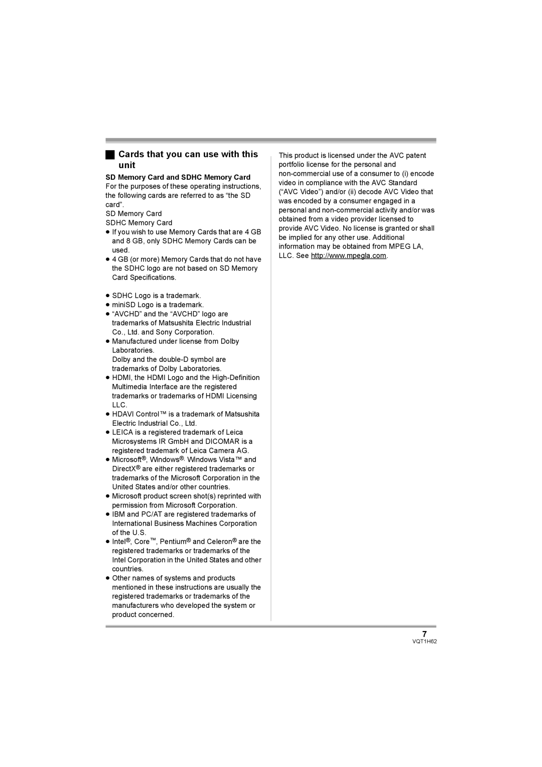 Panasonic HDC-SD5PP operating instructions Cards that you can use with this unit 