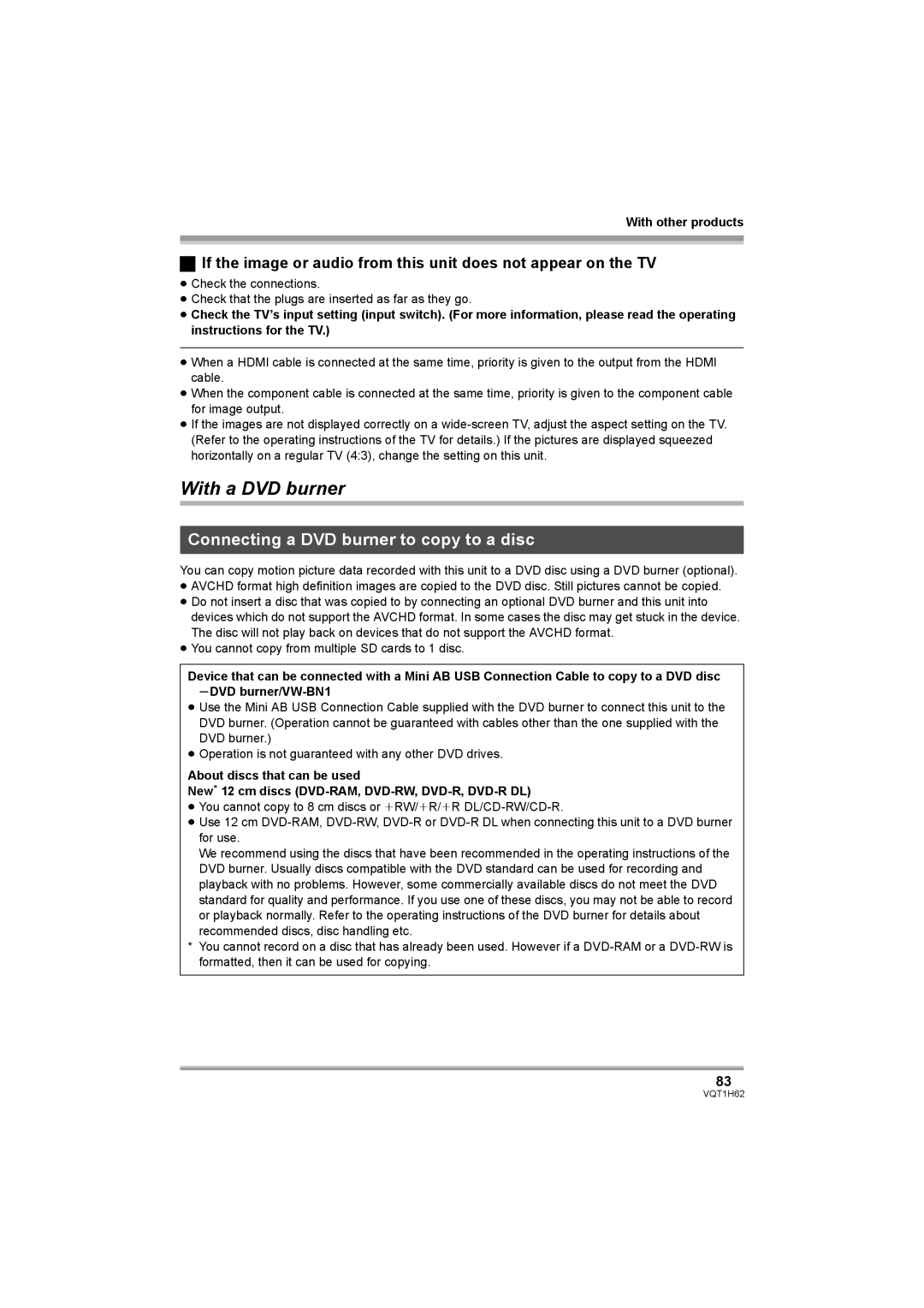 Panasonic HDC-SD5PP operating instructions With a DVD burner, Connecting a DVD burner to copy to a disc 