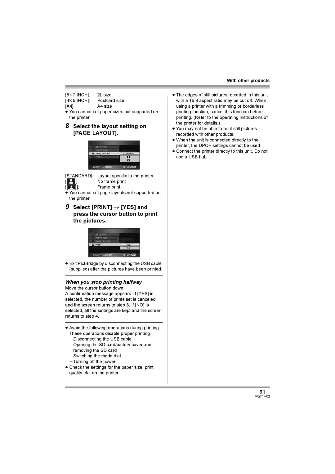 Panasonic HDC-SD5PP operating instructions Select the layout setting on page Layout, When you stop printing halfway 