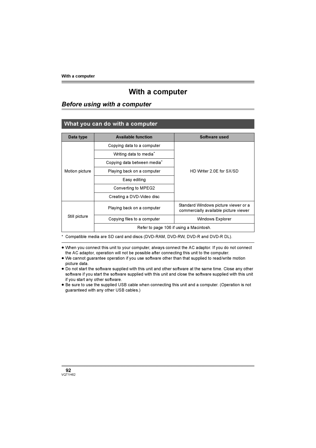 Panasonic HDC-SD5PP operating instructions Before using with a computer, What you can do with a computer, With a computer 