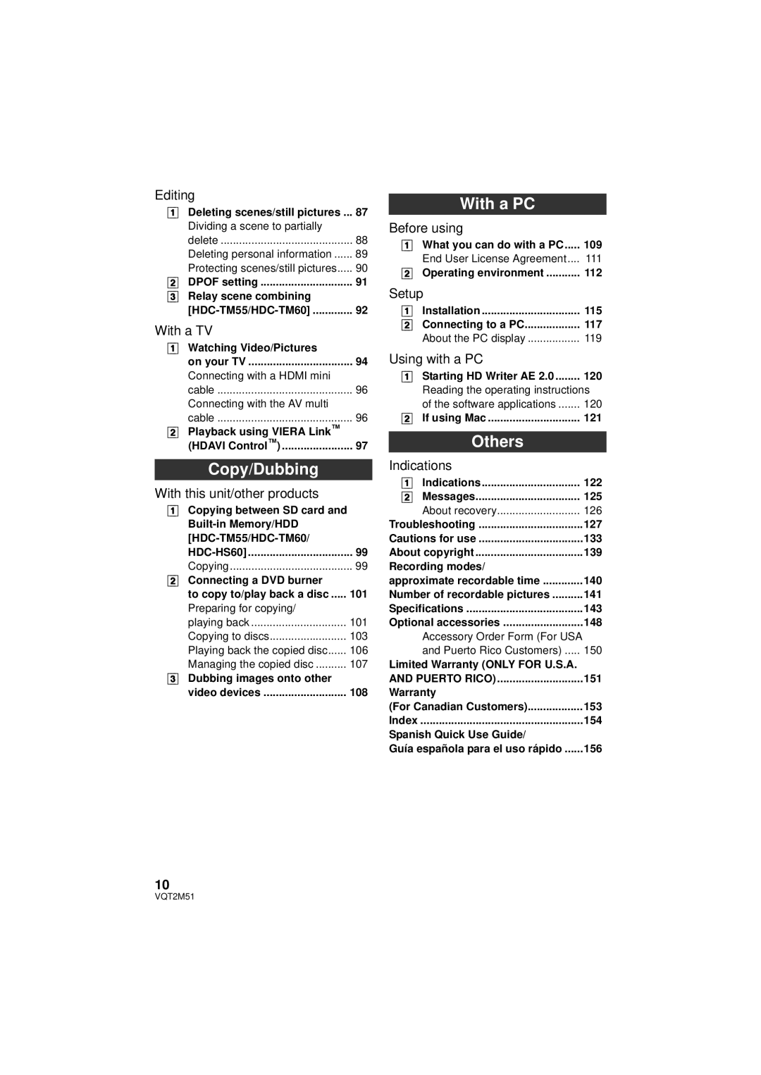 Panasonic HDC-TM55P/PC, HDC-SD60P/PC, HDC-TM60P/PC, HDC-HS60P/PC operating instructions Copy/Dubbing, With a PC, Others 