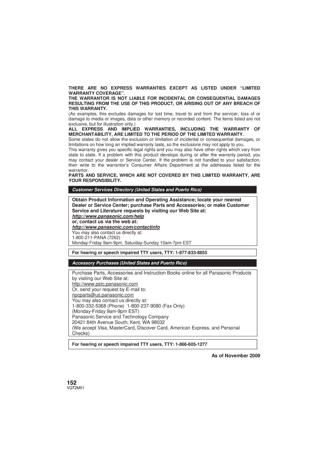 Panasonic HDC-SD60P/PC, HDC-TM60P/PC, HDC-TM55P/PC, HDC-HS60P/PC operating instructions 152, As of November 