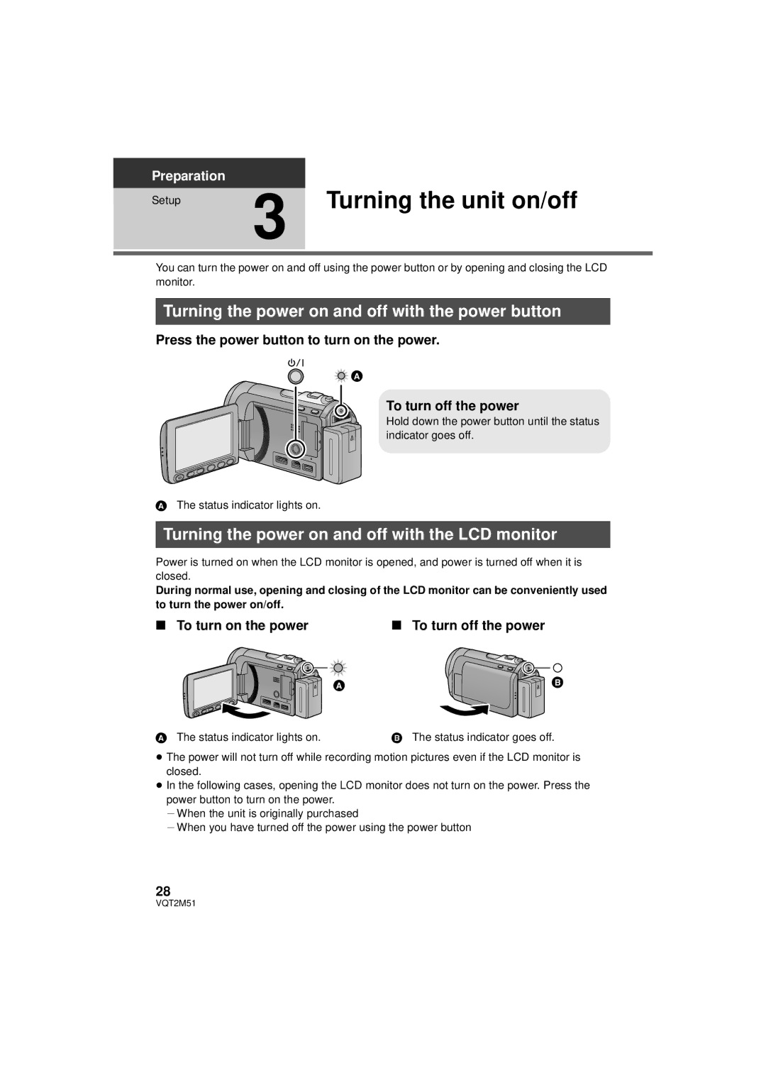 Panasonic HDC-SD60P/PC, HDC-TM60P/PC Turning the unit on/off, Turning the power on and off with the power button 