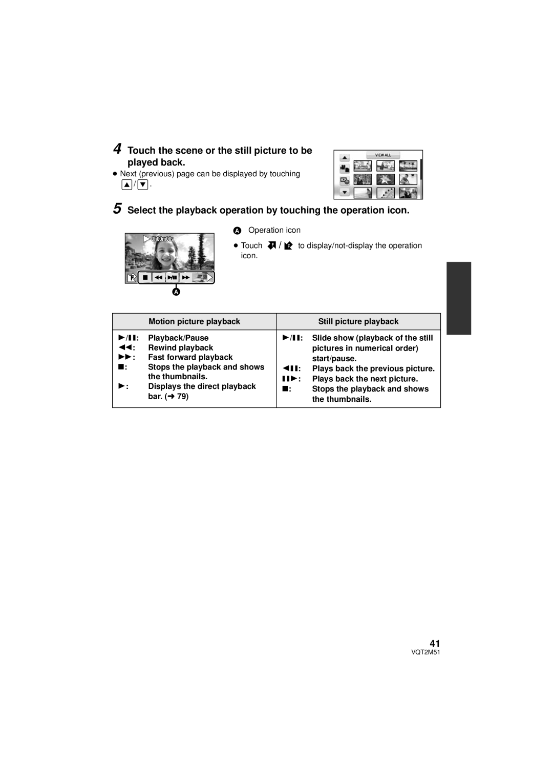 Panasonic HDC-TM60P/PC, HDC-SD60P/PC, HDC-TM55P/PC, HDC-HS60P/PC Touch the scene or the still picture to be played back 