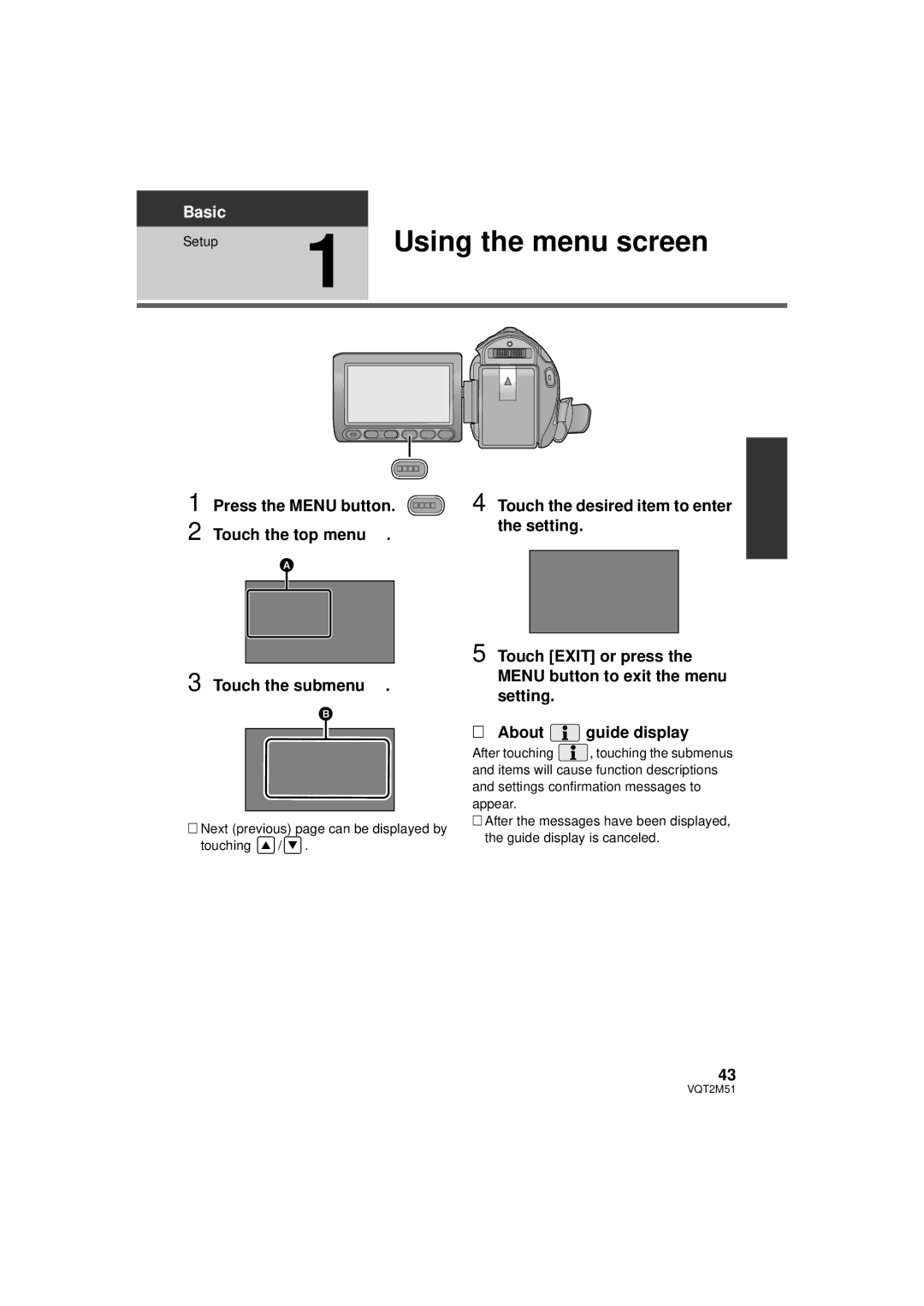 Panasonic HDC-HS60P/PC, HDC-SD60P/PC, HDC-TM60P/PC, HDC-TM55P/PC operating instructions Using the menu screen, Setup 