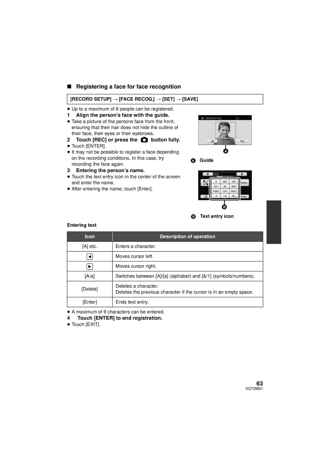 Panasonic HDC-HS60P/PC, HDC-SD60P/PC Registering a face for face recognition, Align the person’s face with the guide 