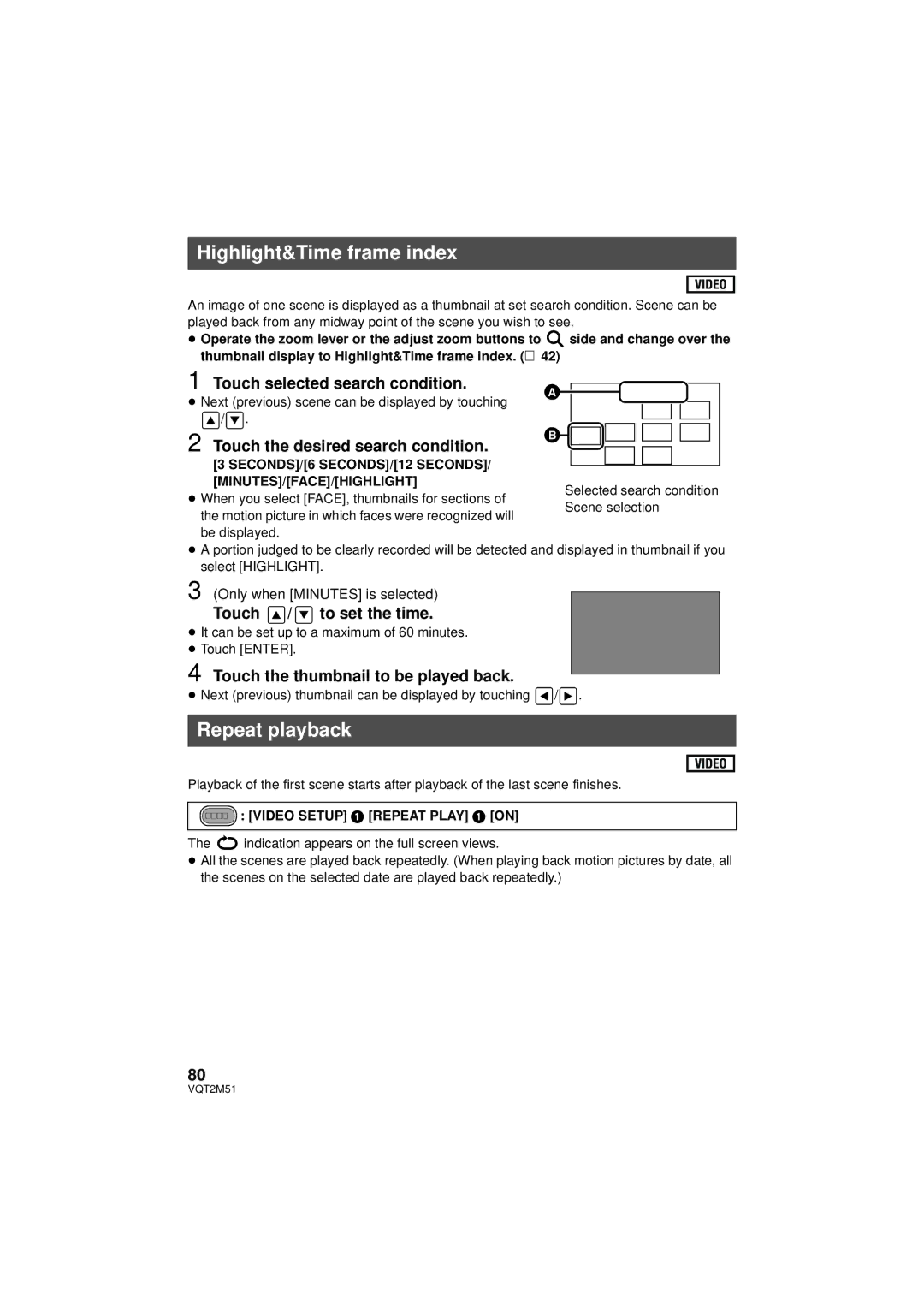 Panasonic HDC-SD60P/PC, HDC-TM60P/PC, HDC-TM55P/PC, HDC-HS60P/PC Highlight&Time frame index, Repeat playback 