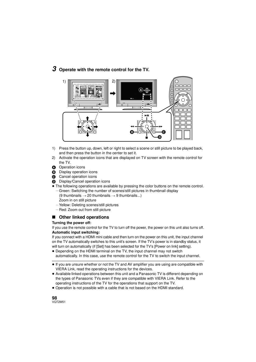 Panasonic HDC-TM55P/PC Operate with the remote control for the TV, Other linked operations, Turning the power off 