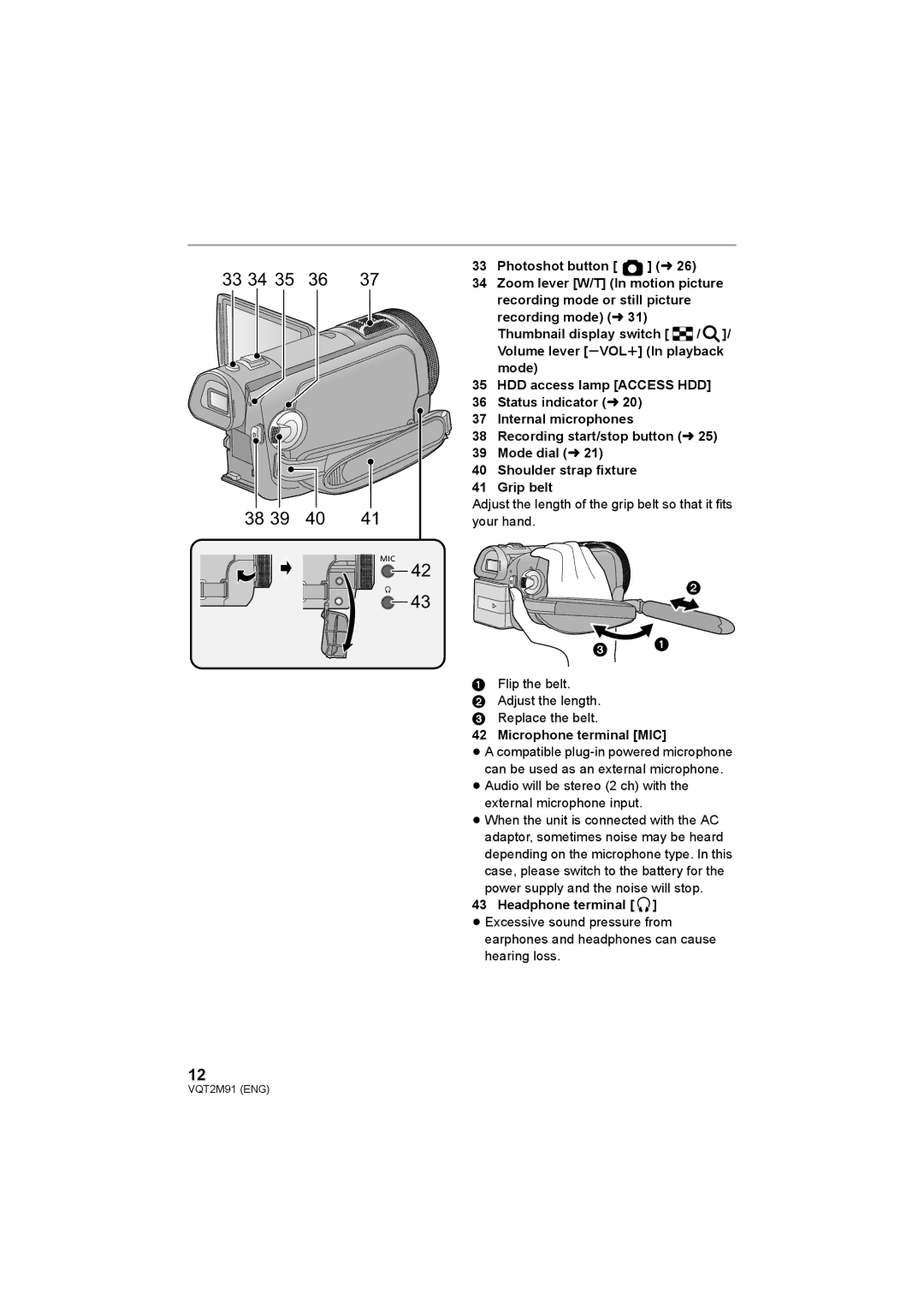 Panasonic HDC-SD700 HDC-TM700 HDC-HS700 operating instructions 33 34, Headphone terminal 