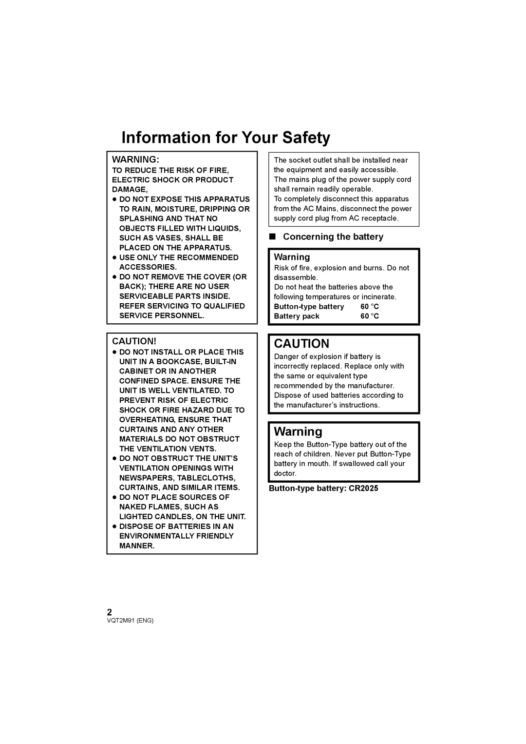 Panasonic HDC-SD700 HDC-TM700 HDC-HS700 operating instructions Information for Your Safety, Concerning the battery 