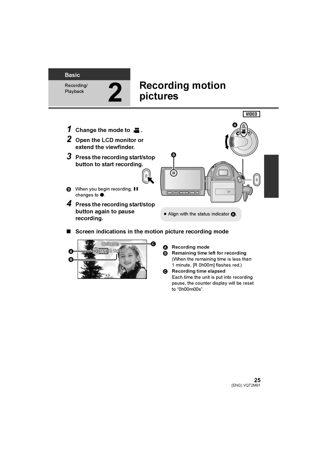 Panasonic HDC-SD700 HDC-TM700 HDC-HS700 operating instructions Recording motion, Pictures, Press the recording start/stop 