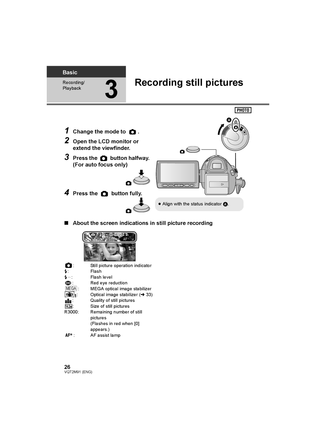 Panasonic HDC-SD700 HDC-TM700 HDC-HS700 Recording still pictures, About the screen indications in still picture recording 