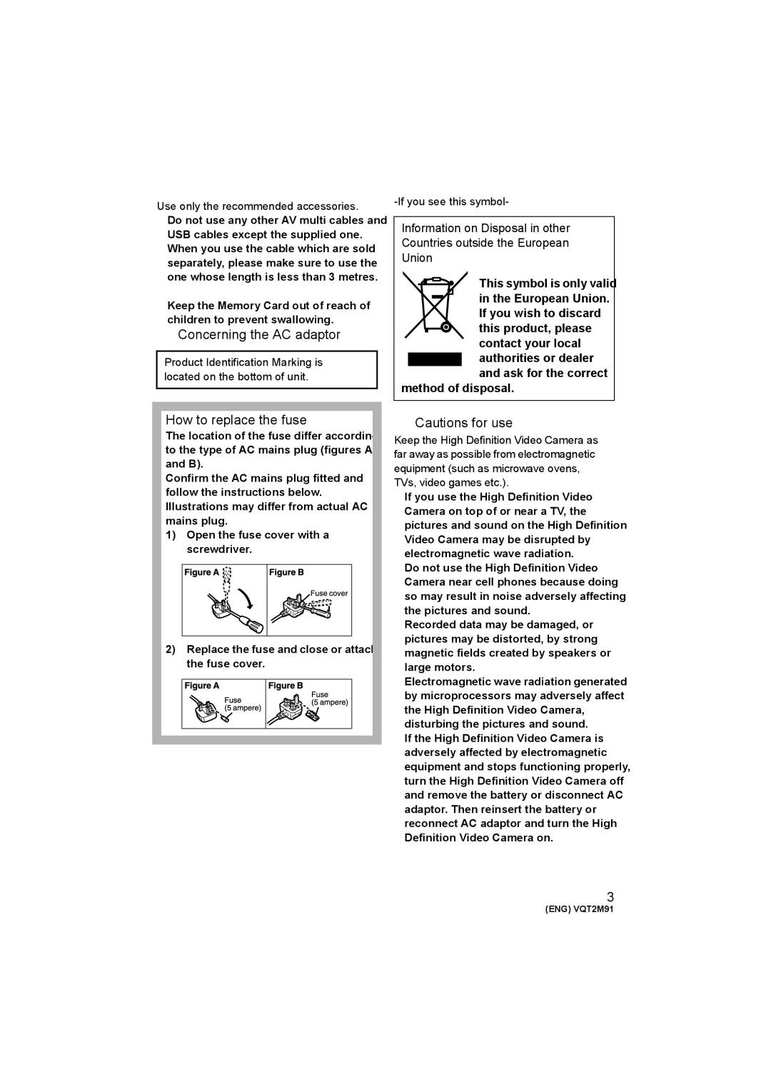 Panasonic HDC-SD700 HDC-TM700 HDC-HS700 operating instructions Concerning the AC adaptor, How to replace the fuse 