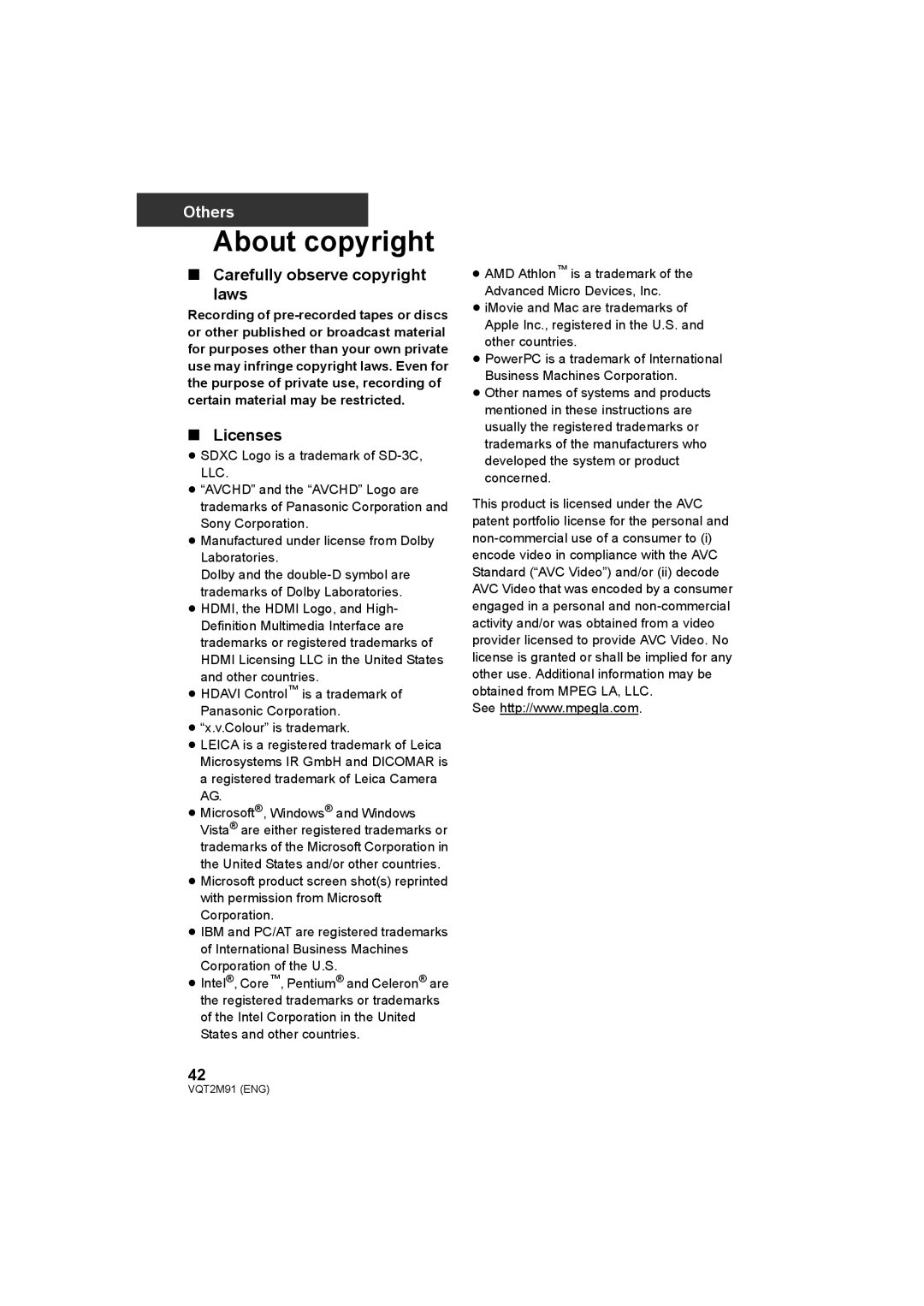 Panasonic HDC-SD700 HDC-TM700 HDC-HS700 operating instructions About copyright, Carefully observe copyright laws, Licenses 