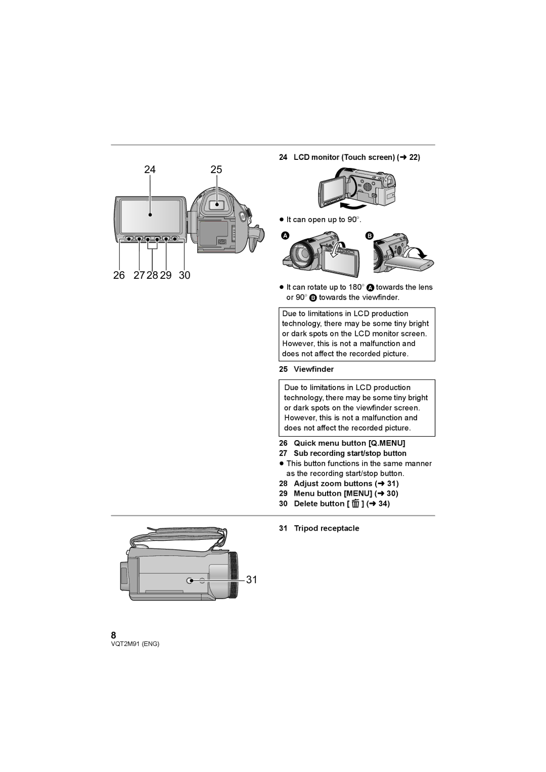 Panasonic HDC-SD700 HDC-TM700 HDC-HS700 operating instructions LCD monitor Touch screen l, Viewfinder 