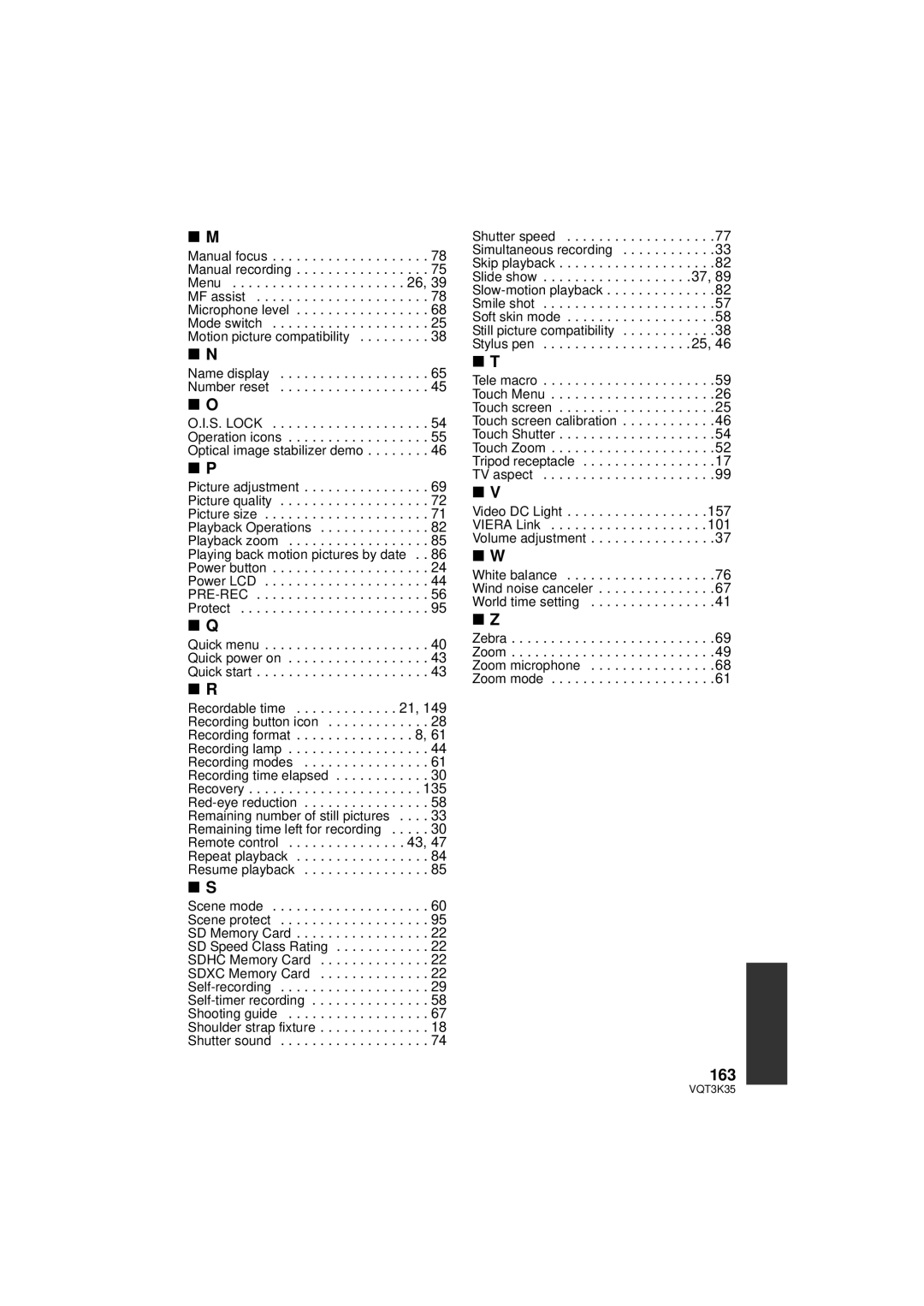 Panasonic HDC-SD800P owner manual 163, Name display Number reset 