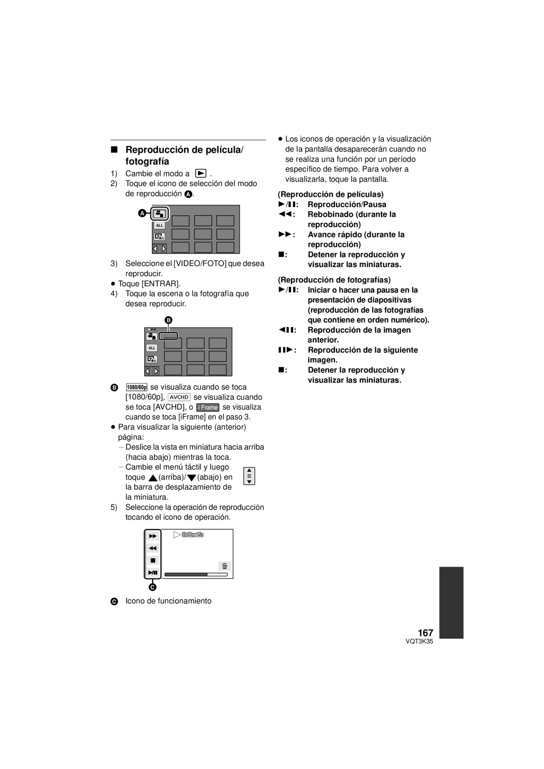 Panasonic HDC-SD800P owner manual Reproducción de película Fotografía, 167 