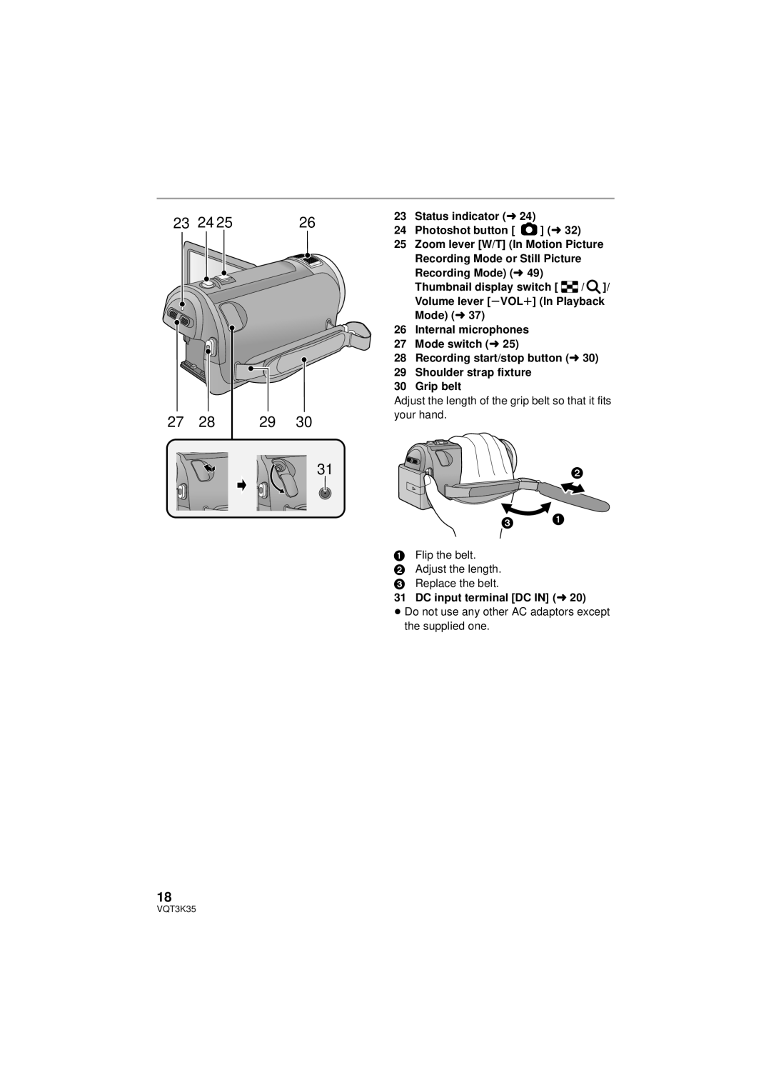 Panasonic HDC-SD800P owner manual DC input terminal DC in l, ≥ Do not use any other AC adaptors except the supplied one 