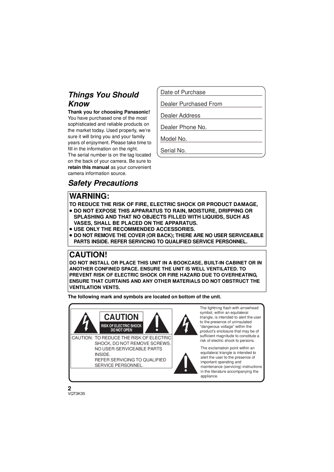 Panasonic HDC-SD800P owner manual Things You Should Know 